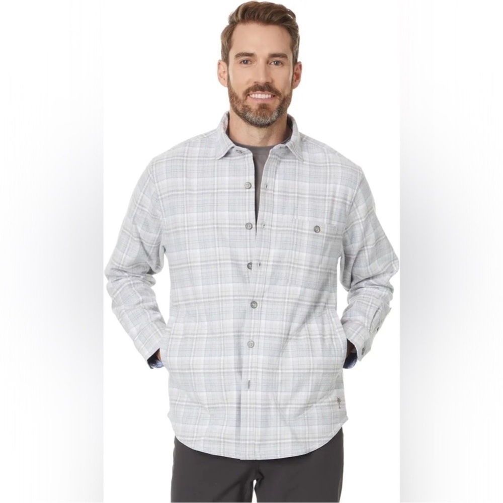 Tommy Bahama Costal Vibes Gray Plaid 100% Cotton Flannel XLarge Button-Up Shirt